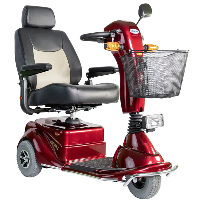 3 wheel electric scooter red facing front on angle