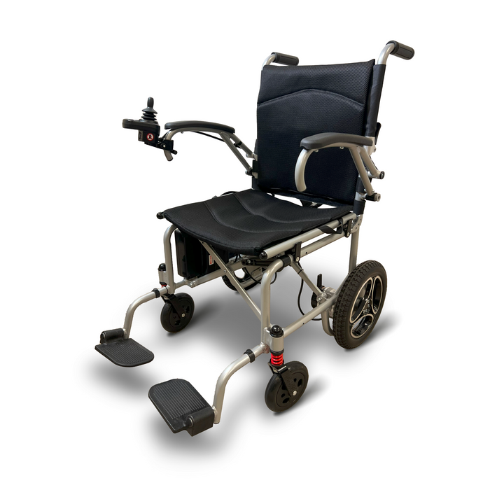 Journey Air Light weight electric wheelchair with right hand joystick with black cushion seat and back rest